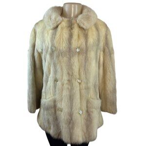 Gerber Memphis Vintage Beige Mink Fur Coat W/ Satin Lining & Pearl-Like Buttons